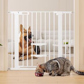 YITAHOME Extra Tall 55" High Metal Dog Gate with Cat Door, 29.5"- 62.5" Wide Auto Close Pet Gate Indoor for Stairs, Doorways, House, No Drilling Pressure Mount, Sturdy, White