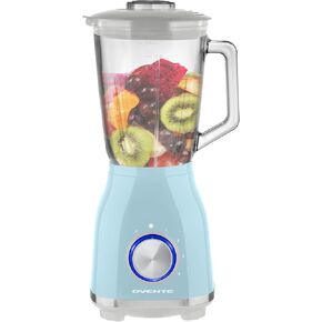 OVENTE Countertop Kitchen Blender with 550 Watts, Stainless Steel Blades, 4 Speed Settings, 50oz Glass Jar for Shakes, Smoothies, Purees, Crushed Ice, Frozen Drinks, Sauces, & More, Blue BLH2604LBL