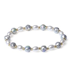 Handmade Stretch Bracelets for Women Bling Faceted Crystal Multi Color 8MM Beaded Pearl Natural Jewelry (Pink Porcelain-round)