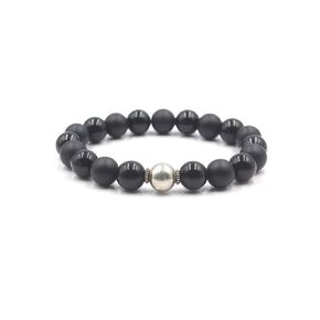 Men's Black Onyx and Sterling Silver Bracelet, Men's Black Beads Bracelet