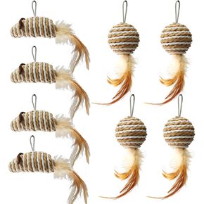 ROSAUI Cat Teaser Wand Toys, Interactive Bird Toys for Indoor Kittens, 42.15’’ Long Cat Fishing Pole Toys, 2Pcs Wires and 5Pcs Natural Refills, Sustainable Wooden Handles, Exercising, Playing