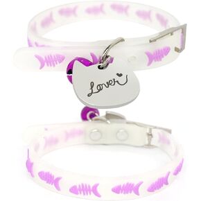 2 Pack Reflective Cat Collars Breakaway with Bell, Adjustable, Safety, Personalized Tag with Lover", Ideal for Girl Boy Cats, Glow in The Dark(5-11 Inch) (Pink)