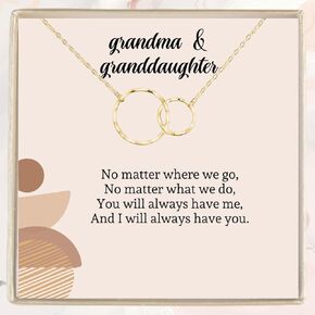 IPINK-Granddaughter Necklace Granddaughter Gifts from Grandma,Graduation Gifts for Her,Birthday Inspirational Wedding Jewelry Keepsake Gifts for Granddaughter (Linked Circle- Grandma & Granddaughter)