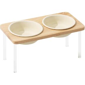 Raised Ceramic Dog Bowl Set with Stand, Elevated Dog Food and Water Dish for Small and Medium Sized Dogs 28OZ Ivory White