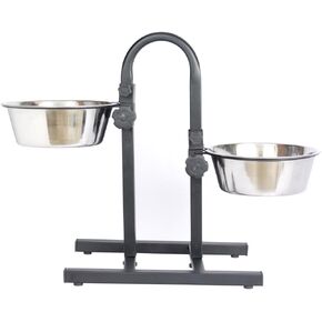 Iconic Pet Adjustable U-Design Double Diner - Non-Skid Rubber Base Noise Free Stable Dog Food Stand with 3 Qt - 12 Cup/ 96 oz Stainless Steel Elevated Dog Food Bowls for Proper Growth & Digestion
