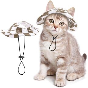 قبعة للحيوانات الأليفة للقطط والكلاب فقط مع سلسلة قابلة للتعديل، قبعة للحيوانات الأليفة الصغيرة للقطط الصغيرة والمتوسطة لتزيين حفلات أعياد الميلاد (أبيض برتقالي، صغير) in Kuwait