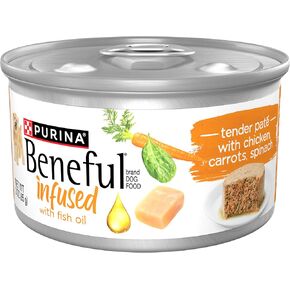 بورينا طعام الكلاب الرطب المفيد مع الدجاج الحقيقي والجزر والسبانخ، مع زيت السمك للكلاب - (عبوة من 12) 3 أونصة. علب in Kuwait