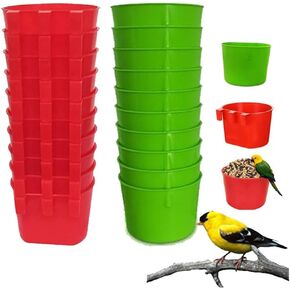 20Pcs Cage Cup Bird Cage Feeder Chicken Feeding Bowl Chicken Water Cups Hanging for Cage Chicken feeders Water Cups Hanging for Treats Grit Gamefowl Parrot Parakeet Poultry(Red+Green)