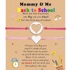 SmileBelle First Day of School Bracelet for Mom and Son, Black First Day of Kindergarten Dinosaur Bracelets 1st Day of Preschool Heart Jewelry Mother Son Daughter Bracelet as Back to School Gifts