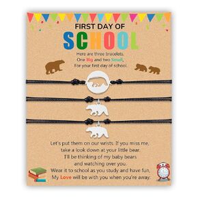 SmileBelle First Day of School Bracelet for Mom and Son, Black First Day of Kindergarten Dinosaur Bracelets 1st Day of Preschool Heart Jewelry Mother Son Daughter Bracelet as Back to School Gifts