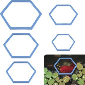 5pcs Aquarium Floating Plant Rings, Foam Floating Plant Corral Holder Hexagon Fish Feeding Rings Feeding Ring Barrier for Fish Tank Feeder Plant Fence for Keeping Food in Place (Blue)