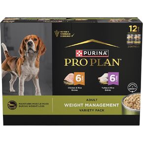 Purina Pro Plan Weight Management Dog Food in Gravy Chicken and Rice Entree and Turkey and Rice Entree Variety Pack - (Pack of 12) 12 ct. Cartons