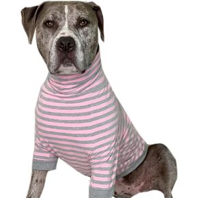 Tooth & Honey Big Dog/Stripe Shirt/Pullover/Full Belly Coverage/for Big Dogs/Pitbull Shirt/Pink and Grey (Large)