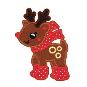 6" Large Christmas Reindeer Felt Applique Embroidered Iron On Patch
