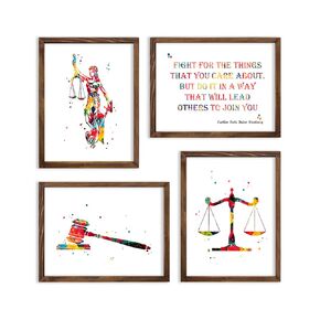 Lawyer Watercolor Art Print Set Law Office Wall Art Decor Lawyer Law School Graduation Attorney Judge Gifts Lady Justice Gavel Scale of Justice Poster 8x10 Unframed Set