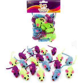 20 Hypno Colorful Mice with Rattle Sound, Interactive Catch Play Teaser Mouse Toy for Cats and Kittens. Pack of 20 Mice