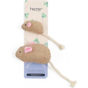 Hepper Catnip Mice Toy Set - Hessian: Premium Catnip-Infused Mice Cat Toys for Endless Play, Multi-Textured Hessian Fabric Ideal for Quiet Self-Play - 2 pcs Pet Toys for Cats for Kicking & Tossing
