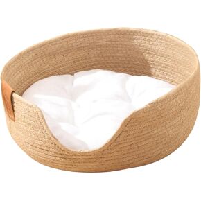 Straw Nest Cat Bed Woven Cat Basket Kitten Bed Small Dog Beds Pet House Nest Cat Straw Bed Cat Nest Pet Beds for Small Dogs Resting Nest Summer Cattail Grass Sleeping Products