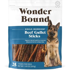 Amazon Brand - Wonder Bound Beef Gullet Sticks Dog Treats, 5-6 Inch, Pack of 25, Highly Digestible, Minimally Processed, 7.05 Ounce, 25 Count (Pack of 1)