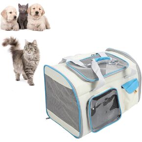 Pet Carrier Large Capacity, 20x12x13inch Cat Dog Carrier with Dual Shoulder Straps, Protable and Breathable Pet Travel Backpack, for Large and Medium Cats Dogs (Grey and Blue)