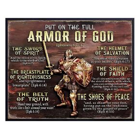 Psalm Scripture Religious Wall Art - Armor of God Bible Verse Wall Decor - masculine Christian Gifts for Men, Pastor Appreciation Gift - Rustic Home Decor Sign - Man cave, Living room, Bedroom, Office