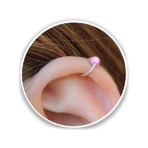 White Opal Cartilage Earring Hoop - 20G Sterling Silver helix piercing ear ring - silver cartilage hoop