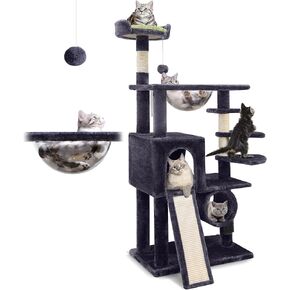 F57 عمود خدش شجرة القطط، خصيصًا للقطط الشجاعة، برج شجرة القطط طويل القامة 57 بوصة، نفق، عش كبسولة الفضاء، لوح خدش السيزال، مسكن القطط، مساحة صغيرة لشجرة القطط، رمادي داكن in Kuwait