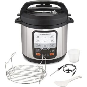 Hamilton Beach 6-in-1 Electric Pressure Cooker with Temperature Probe, Slow Cooks, Sautés, Browns, Steams, Rice Function, Egg and More, 6 Quart Capacity, Stainless Steel (34506)