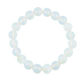 10mm Moonstone Beaded Bracelet for Men - Traveler's Protection - High Quality Stretch White Gemstone Beads Mens Bracelet Size Medium - Made in USA - Gift For Men