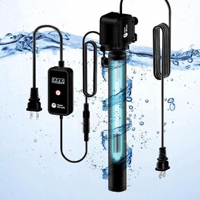 AquaMiracle 300GPH Fish Tank U-V Filter Pump for Green Water, Aquarium U-V Filter with Timer(4/8/12/24 Hours), Aquarium Powerhead Water Pump with 8W U-V Light, for 40-120 Gallon Tanks