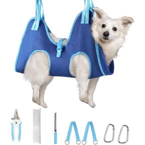 Supet Dog Grooming Hammock for Dog and Cat, Relaxation Pet Grooming Sling Helper, Breathable Pet Grooming Hammock for Nail Trimming, Ear/Eye Car with Nail Clippers/Trimmers/Scissors Blue