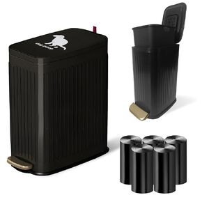 Dog Poop Trash Can Outside-7L, Stainless Steel Dog Waste Trash Can with Lid, Foot Pedal, Inner Bucket, and 100 Dog Waste Bags, Dog Waste Container for Bathroom, Garden