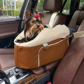 Waterproof Leather Center Console Dog Car Seat for Small Dogs Under 13 lbs, Ultimate Safety Puppy Cat Foam Booster Car Seat, Anti Anxiety Small Pet Carriers for Passenger Seat Front Seat Dog Car Seat