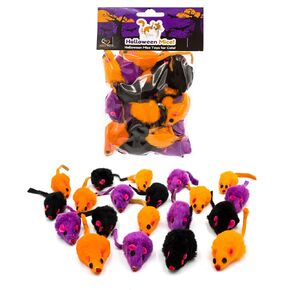 20 Halloween Colorful Furry Mice Cat Toys with Catnip and Rattle Sound Made of Real Rabbit Fur, Interactive Catch Play Teaser Mouse Toy for Cats and Kittens. Pack of 20 Mice
