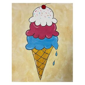 Paint Your Own Pre-Drawn Canvas Kit for Kids, Ice Cream Theme, DIY Paint Party Kit - Paint Brush & Color Mixing Chart - Handmade & Stenciled (8" x 10")