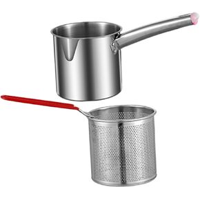1 Set Fry Pan Griddle Fryer Frying Pot French Fry Basket Pot with Basket Fry Baskets with Handle Fryer Basket Fryer Kit Frying Basket Metal Fried Stainless Steel