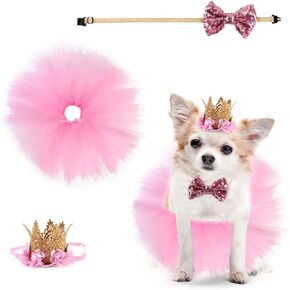 Dog Girl Tutu Skirt Puppy Girl Birthday Party Supplies Pet Cute Hat Bowtie Skirt for Small Dogs Girl Cat Puppy Kitty Wedding