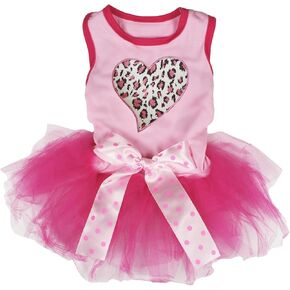 فستان Petitebella Pink Leopard Heart Puppy Dog (أبيض/وردي زهري، صغير)