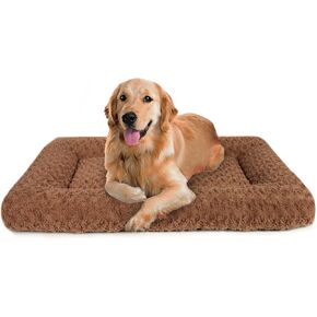 Dog Beds Crate Pad for Medium, Large Dogs, Deluxe Rose Plush Cat Sleeping Mats, Fits Crate Kennel Cage, Anti-Slip Pets Pillow, Washable Ultra Soft Fluffy Dog Bed for Crate (35"x23"Grey)