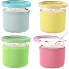4pcs Ice Cream Neoprene Sleeve, Reusable Ice Cream Pint Sleeve Insulated Cover Accessories for Ninja Creami Pint 16oz for NC301 NC300 NC299AMZ Series Ice Cream Maker Containers (No Containers)