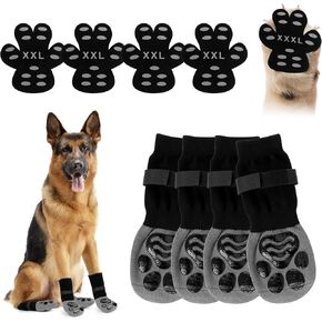 Dog Paw Pads Dog Socks Set - 4 PCS Non-Slip Dog Socks with 4 PCS Self-Adhesive Dog Paw Grips for Senior Injured Dogs, Ensure Your Dog's Safety Comfort on Hardwood Floors (XXXL)