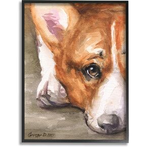 Stupell Industries Pleasant Corgi Puppy Dog Gazing Lying Down, Design by George Dyachenko