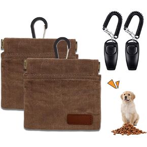 أكياس علاج الكلاب لتدريب الحيوانات الأليفة، حقيبة علاج الكلاب بإغلاق مغناطيسي، حقيبة علاج تدريب الجراء، مع أداة نقر وصفارة لتدريب الحيوانات الأليفة 2 في 1 (بني، عبوتان) in Kuwait