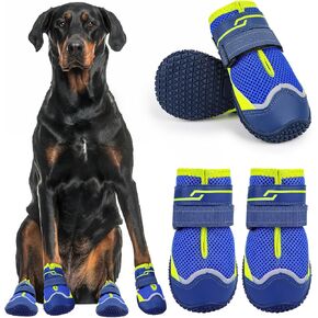Dog Shoes for Hot Pavement, Breathable Dog Paw Protectors, 4 Pack Outdoor Dog Boots, Reflective Dog Booties with Soft Skid (Blue, 8)