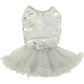 Silver White Reversable Sequins Glitzy Tulle Dress for Dogs