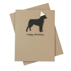 Rottweiler Birthday Card | Black Rottie Dog theme Pet Greeting cards | Confetti Party Hat