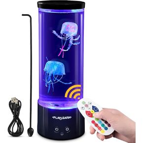Playlearn Jellyfish Lamp - Color Changing Mood Light - LED USB Electric Jelly Fish Light Lamp for Kids or Adults - Ocean Decor - Fake Jelly Fish Lamp Mini Aquarium Tube Tank for Table, Desk – 11 Inch
