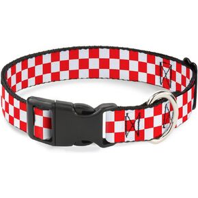 Buckle-Down Plastic Clip Collar - Checker Red/White - 1.5" Wide - Fits 18-32" Neck - Large