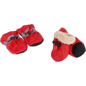 4Pcs/Set No Slip Pet Dog Shoes Boots with Soft Cotton Water-Proof Dog Socks Soft Cotton Padded Pets Protector for Indoor and Outdoor(3-red)