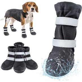 أحذية Idepet للكلاب الصغيرة الكبيرة، أحذية للكلاب مضادة للانزلاق، مقاومة للماء لحماية أقدام الكلاب من المطر الثلجي، أحذية للكلاب الشتوية بأشرطة عاكسة (أسود، مقاس 6: 2.5 بوصة (العرض)) in Kuwait